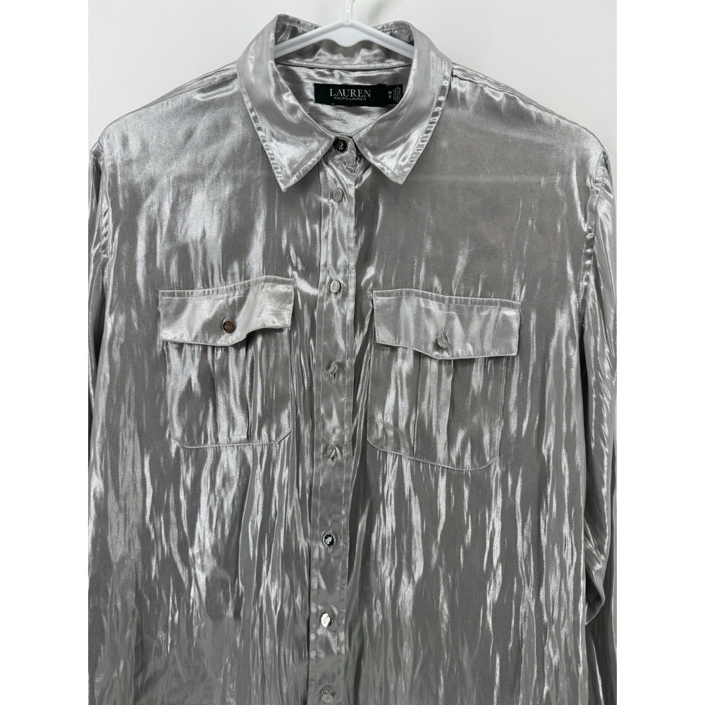 Lauren Ralph Lauren Women's‎ Grayish Silver Metallic Button Up Shirt Size Small. - Picture 2 of 8